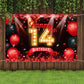 Yikki Happy 14th Birthday Banner Backdrop, Red and Black, Polyester, 14 Years Old Decorations for Boys and Girls