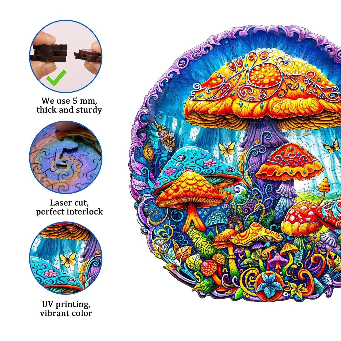 Jigfoxy Wooden Puzzles for mature-themeds  Magical Mushrooms Wood Puzzles mature-themed  Unique Animal Shape Wooden Jigsaw Puzzles  Birthday Gifts for Puzzles Lovers Family Friend (M-11.4 * 11.4in-200pcs)