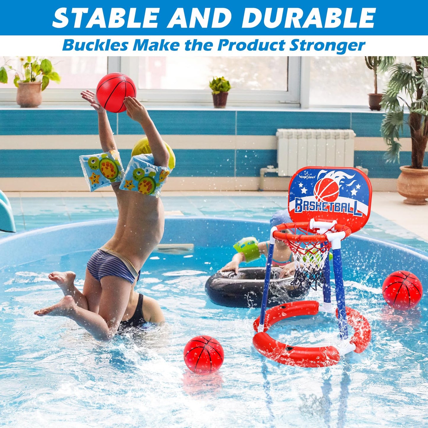 Eaglestone Pool Basketball Hoop,Kids Swimming Pool Basketball Hoop Set With Backboard,3 Balls &Pump For Summer,Indoor Basketball Hoop For Toddler,Pool Games Toys For Kids Adults Ages 2-4 3-5 6-8 12