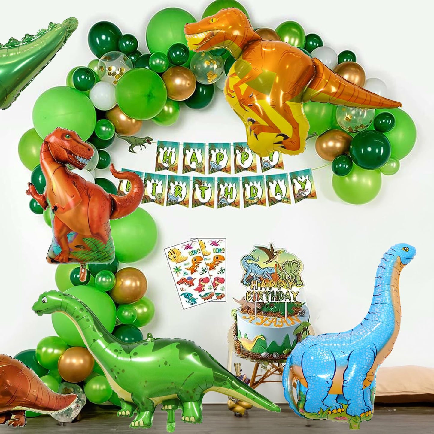 Dinosaur Foil Balloons Set (35-50 In), 6 Pieces Large Dinosaur Mylar Helium Balloons For Kids, Giant Cute Dinosaur Birthday Part