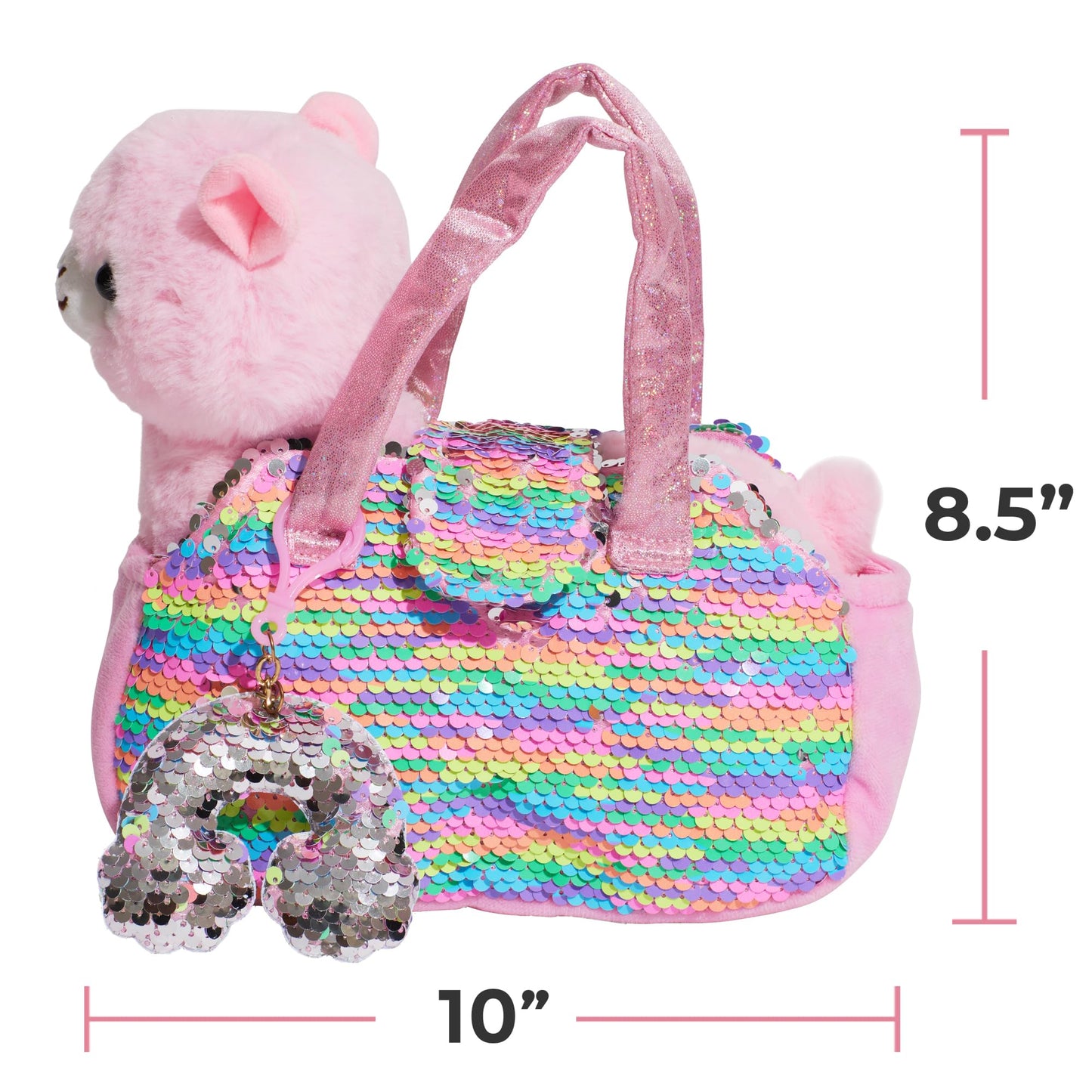 Little Jupiter Pet Plush Set With Purse W/Reversible Sequins & Charm - Stuffed Animal Toy For Kids Ages 4-7 - Stuffed Animal Purse - Stuffed Animals For Girls - (Pink Llama)