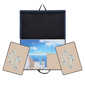 Becko US Jigsaw Puzzle Board - Portable Storage Case for Up to 1000 Pieces, Non-Slip Surface, Dark Blue & Khaki, Model WGPTB
