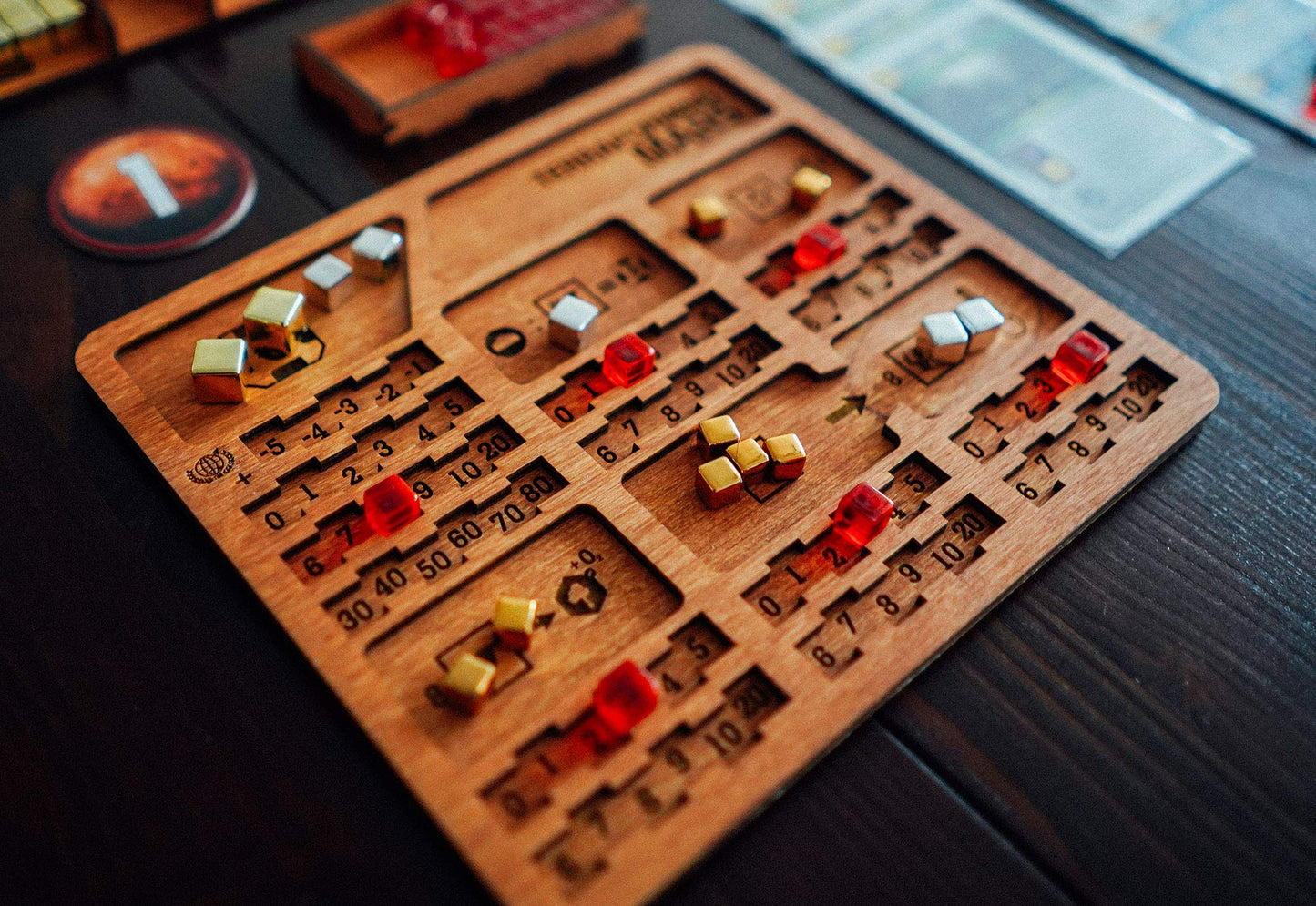 Smonex 5 Wood Player Boards Compatible With Terraforming Mars Board Game - Gaming Organization With Player Trays Suitable For Al