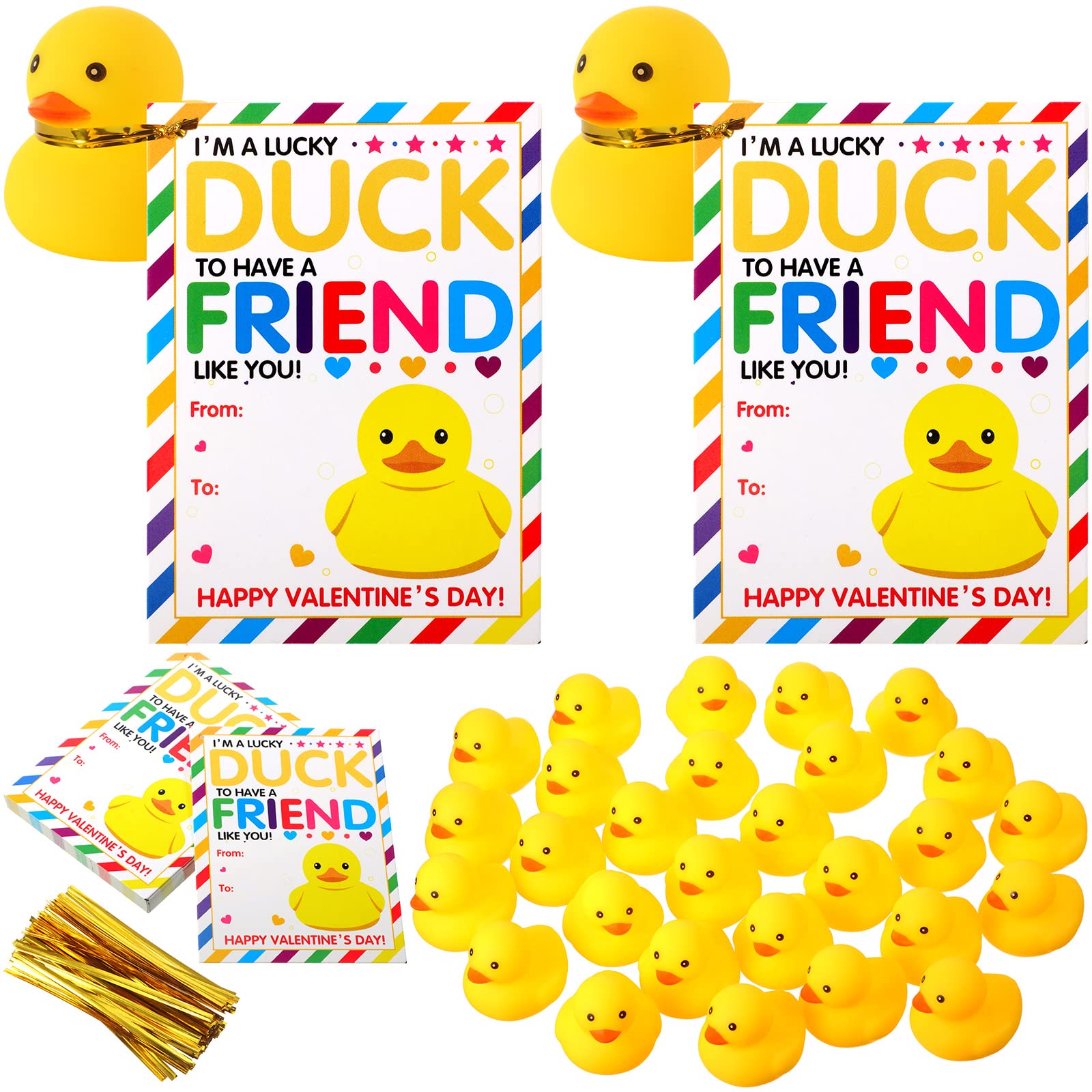 Sotiff 2 Inch 28 Sets Valentines Day Gift Rubber Ducks With Cards Bulk For Kids Valentine'S Greeting Cards Mini Rubber Duck Part