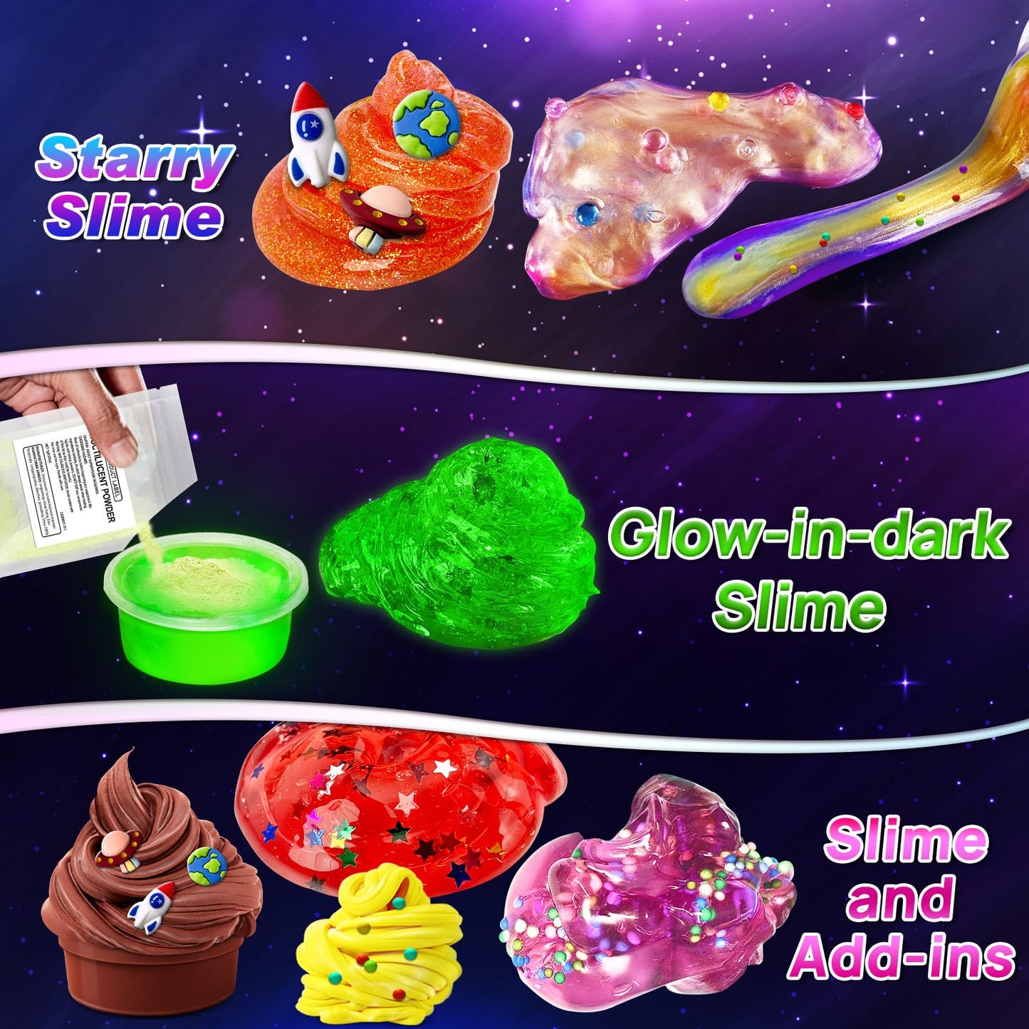 YOPINSAND Metallic Slime Kit for Girls, Glow in the Dark DIY Kit, Small, Model DSK12, Includes Add-ins, Foam Balls, Charms, Glitter