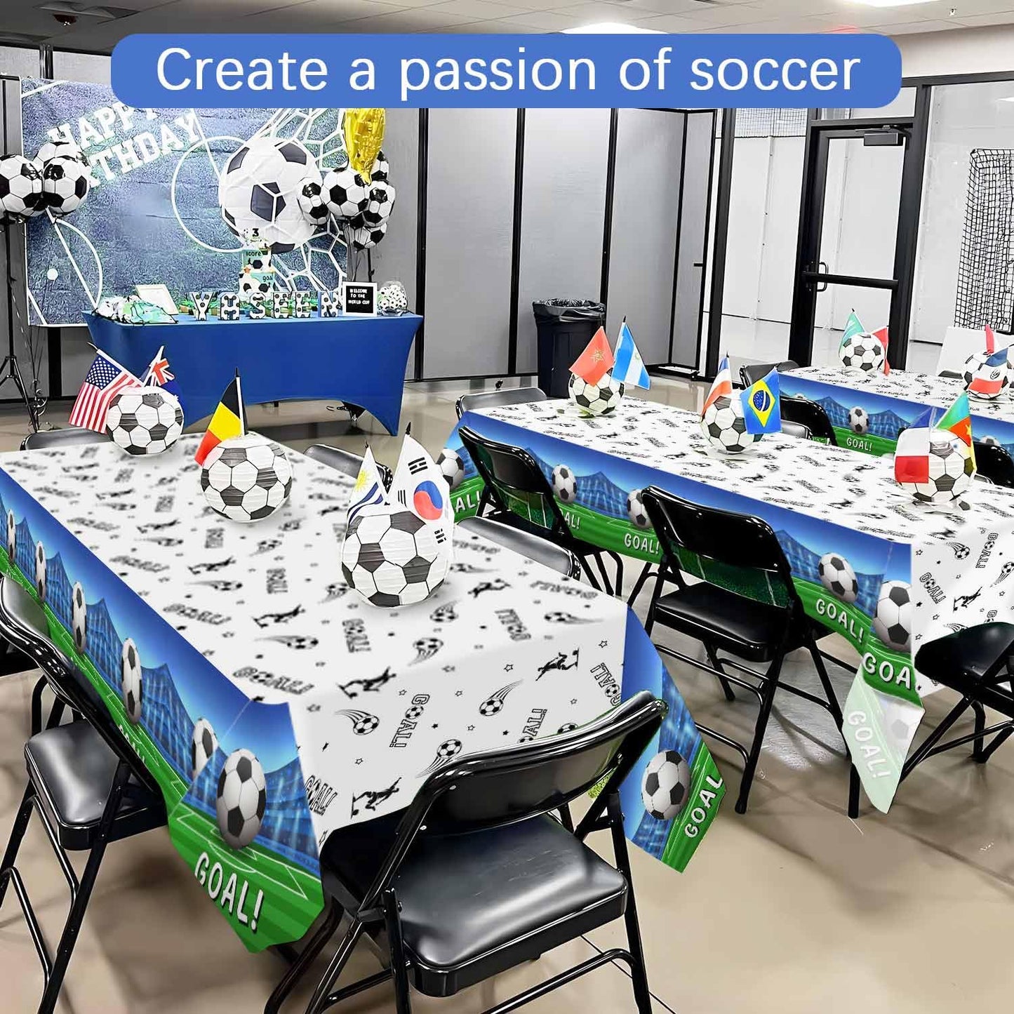 Heboland 3 Pieces Soccer Party Table Cloth,Large Size 54 x 108 Inch Rectangular Soccer Tablecloth Plastic Table Cover for Men Bo