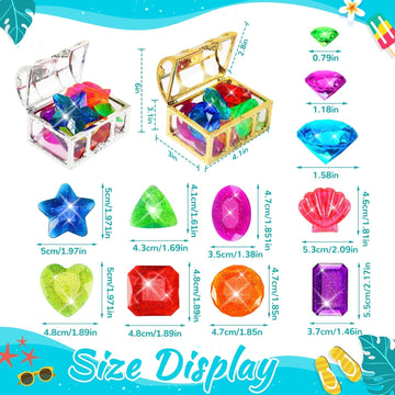 Marforever 22 Pcs Diving Gem Pool Toys, Colorful Large Acrylic Diamond Pool Gems With 2 Pirate Treasure Chest Boxes Dive Throw T