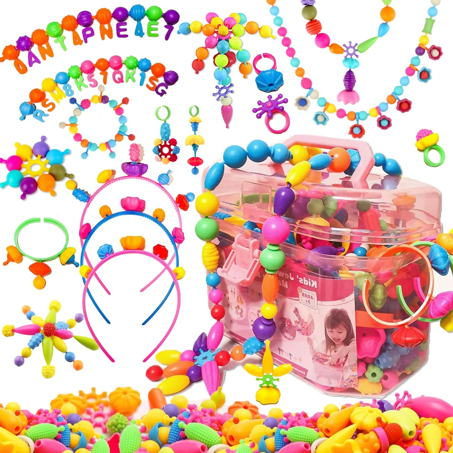 Arthopt Pop Beads, Jewelry Making Kit with 700+pcs DIY Beads, Arts and Crafts for Kids 3 4 5 6 7 8 Years Old, Snap Beads Bracele