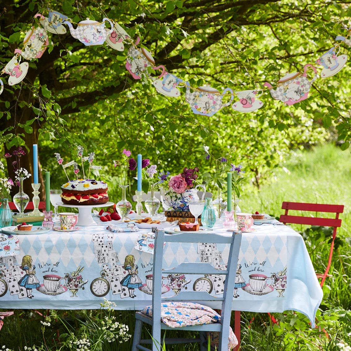 Alice in Wonderland Teapot Bunting Garland 13ft - Themed Decoration For Mad Hatter Tea Party, Birthday, Afternoon Tea, Baby Show