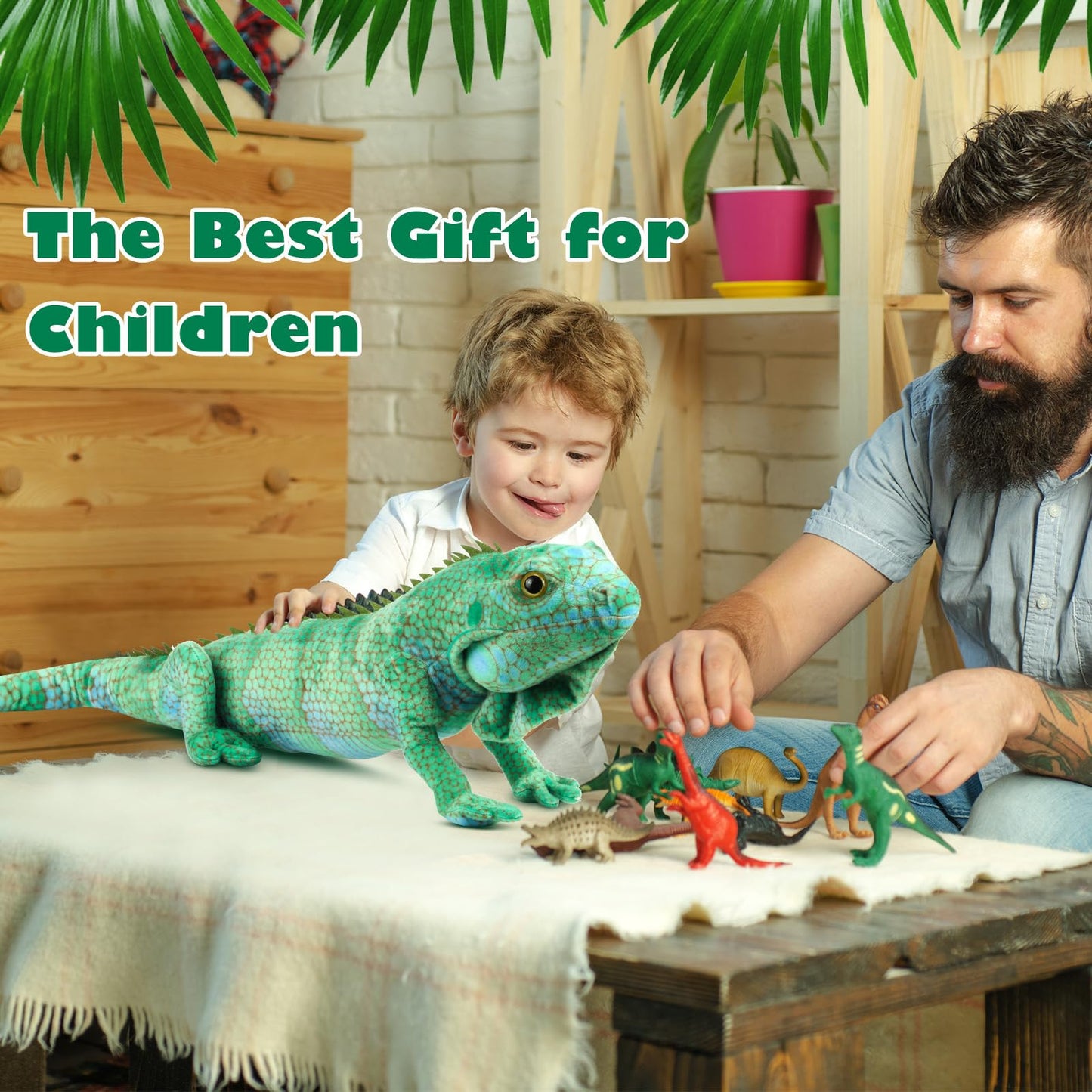 Syhood Lizard Stuffed Animals 37.4'' Realistic Plush Toy Lizard Toy Soft Plush Reptile Gift For Boys Girls Animal Lovers Birthday Easter(Iguana)