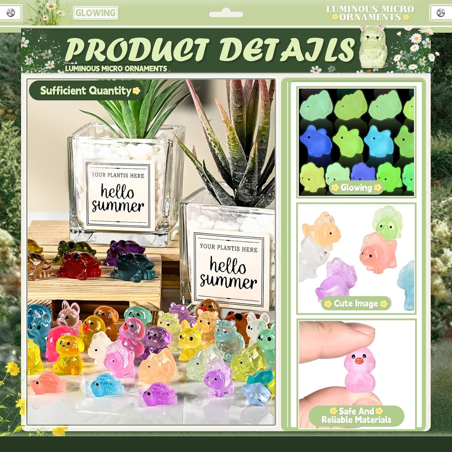 IWOLOMI 262 Pcs Luminous Mini Resin Animals Mini Ducks Frogs Dogs Chickens Piglet Lizard Alpaca Elephant Dinosaur Turtle Fairy G