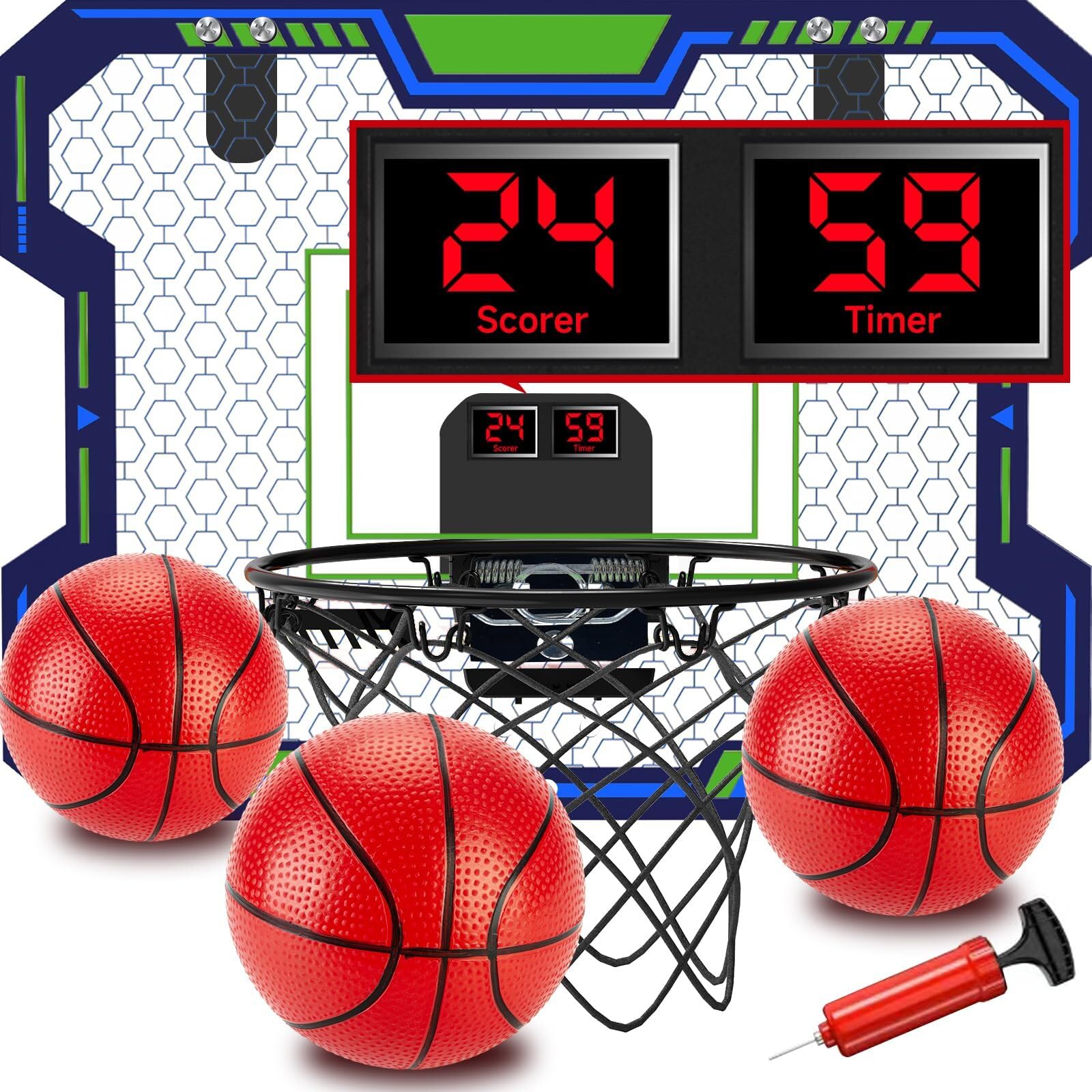 Vignuto Indoor Basketball Hoop for Door with Electronic Scoring, Blue ...