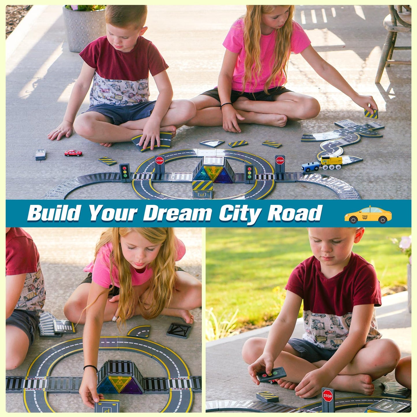 Magnetic Tiles Road & Train Track Expansion Pack Magnetic Building Blocks Construction Toys Kids Toys For Ages 3-12 Boys Girls Building Toys Includes Road Tracks, Traffic Lights, Parking Spot