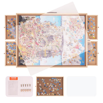 Vevor 1500 Piece Puzzle Table With Folding Legs, 4 Drawers And Cover, 32.7''X24.6'' Wooden Jigsaw Puzzle Plateau, Puzzle Accesso