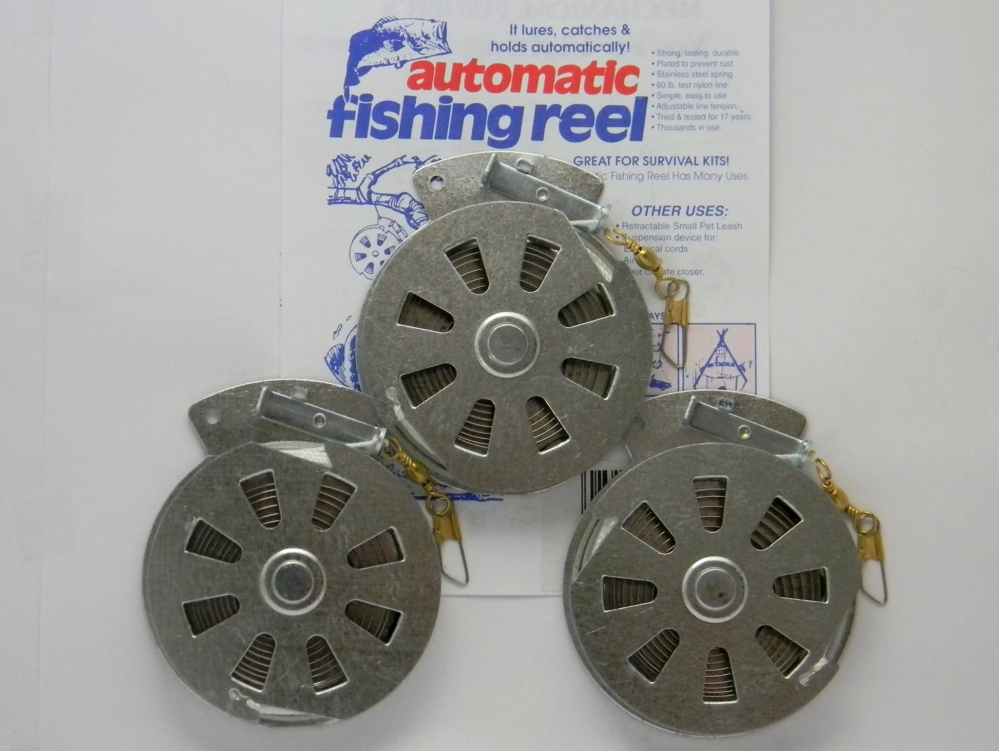 3 Mechanical Fisher's Yo Yo Fishing Reels -Package of 3 Reels- Yoyo Fish Trap -(FLAT TRIGGER MODEL)