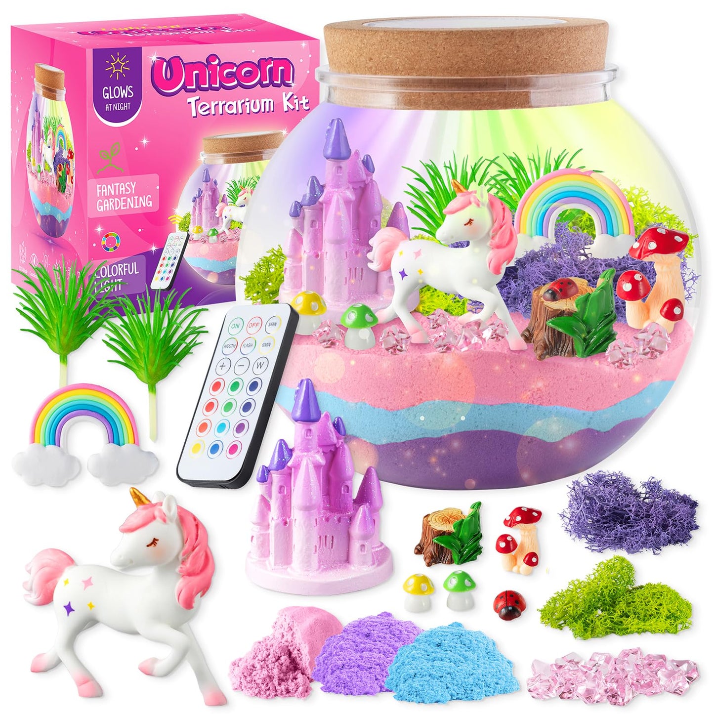 Joyeemax Unicorn Light-Up Terrarium Kit For Kids - Led Night Light Birthday Gift For Girls Ages 4 5 6 7 8-12 Year Old - Unicorn
