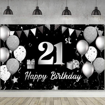 Blulu Happy 21st Birthday Backdrop Banner Extra Large Fabric 21st Birthday Sign Poster Photography Background Photo Booth Backdr