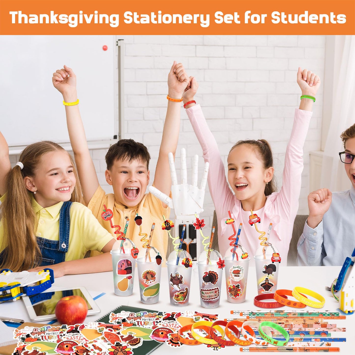 Seenelling 194 Pcs Thanksgiving Classroom Gifts Bulk for Students Kids Fall Party Favors School Stationery Set Thanksgiving Esse