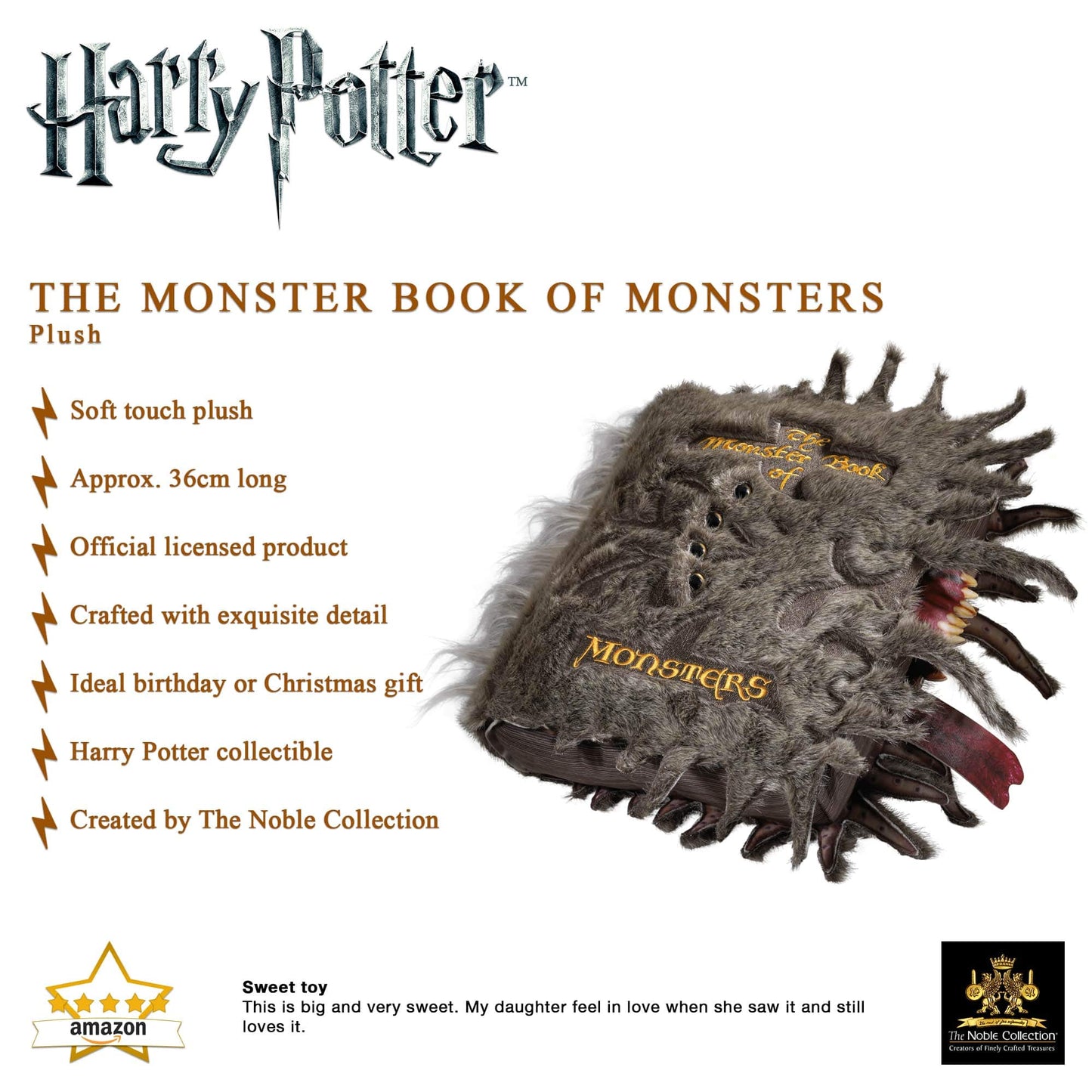 The Noble Collection Harry Potter Monster Book of Monsters Plush - 35.5 cm, Multicolour, Model NN7972, Plastic