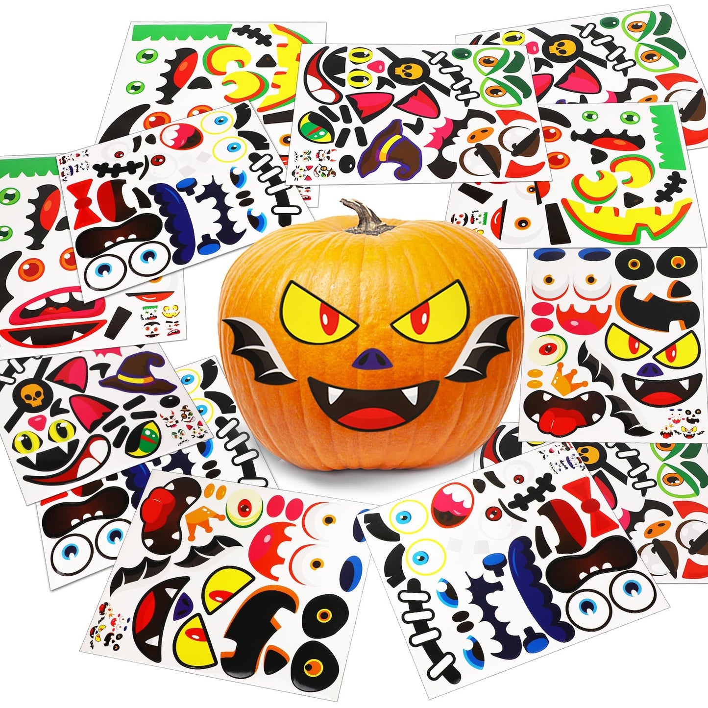 Halloween Pumpkin Decorating Stickers Jack-O-Lantern Diy Make A Pumpkin Face Expressions Decals Decorations For For Halloween Ki