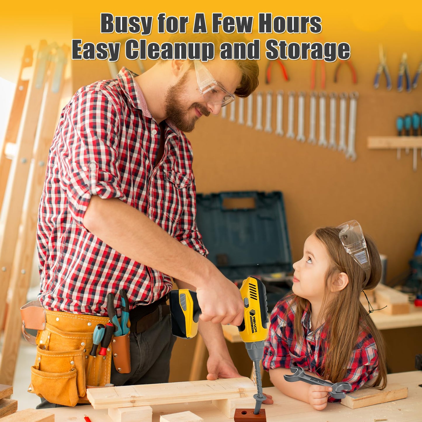 Playhiland Pretend Play Kids Construction Kits, Kids Tool Set with Electronic Toy Drill & Tool Box, Toy Tools for Kids 3 4 5 6 7