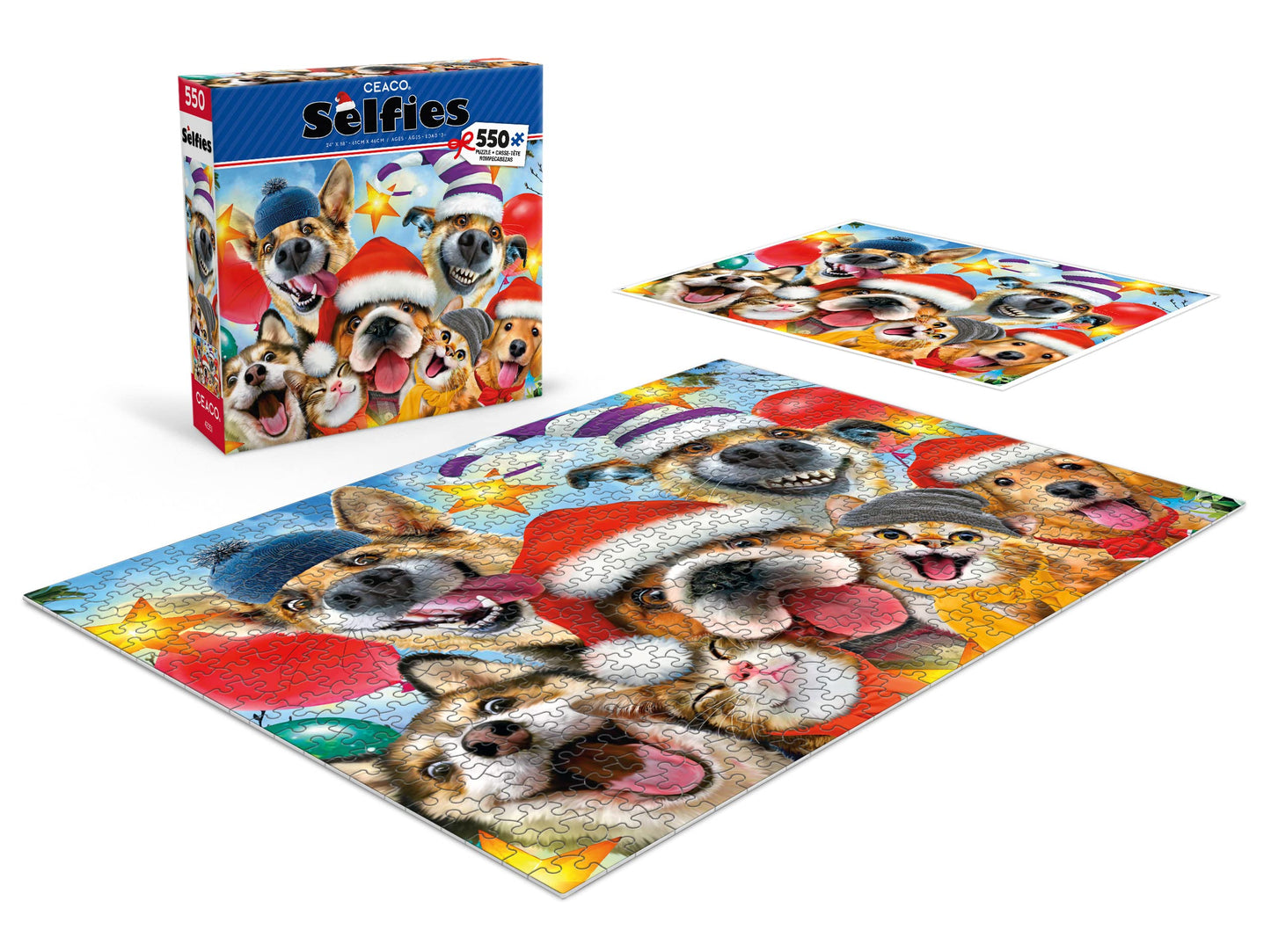 Ceaco - Selfies Christmas - Cats And Dogs - 550 Piece Jigsaw Puzzle