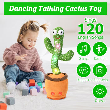 Dancing Talking Cactus Toy For Baby Toddler, Boys Girls Gifts Singing Mimicking Cactus Toy Recording Repeating What You Say Cactus Baby Toy With 120 English Songs (Talking Cactus-Adjustable Volume)