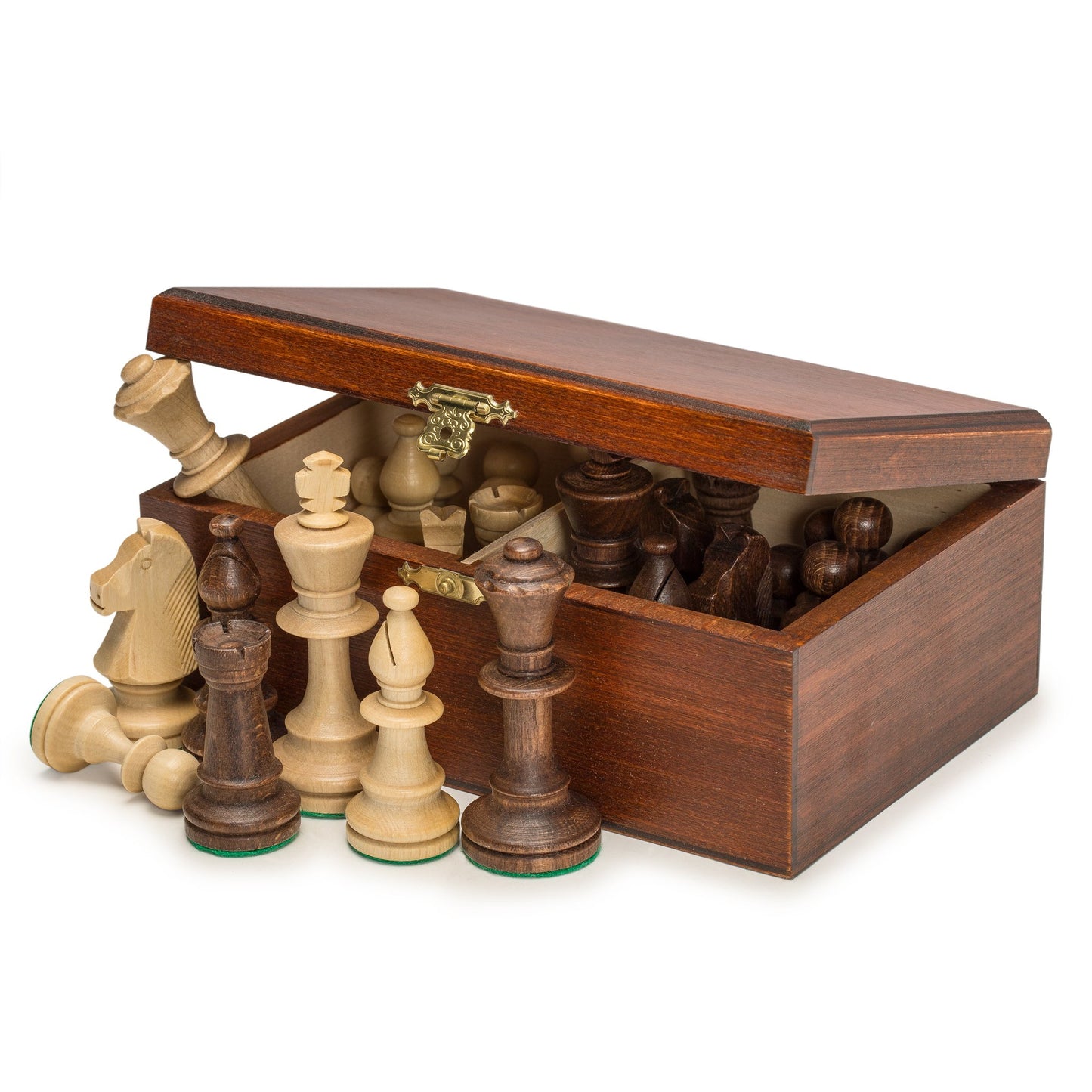 Wegiel Handmade Chess Pieces Set, Brown Wood, 8.3"L x 5.7"W x 3"H, Model SH-CH104-A, Includes Storage Case