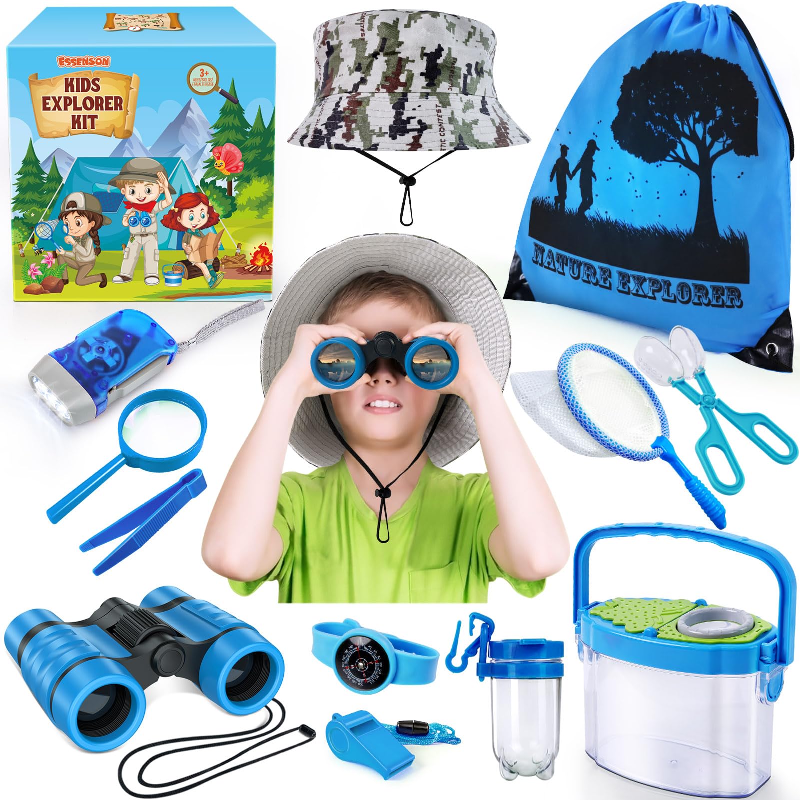 Essenson Bug Catcher And Kids Explorer Kit, Outdoor Bug Catching Explorer Adventure Kit With Binoculars, Summer Outdoor Toys For Kids Ages 4-8