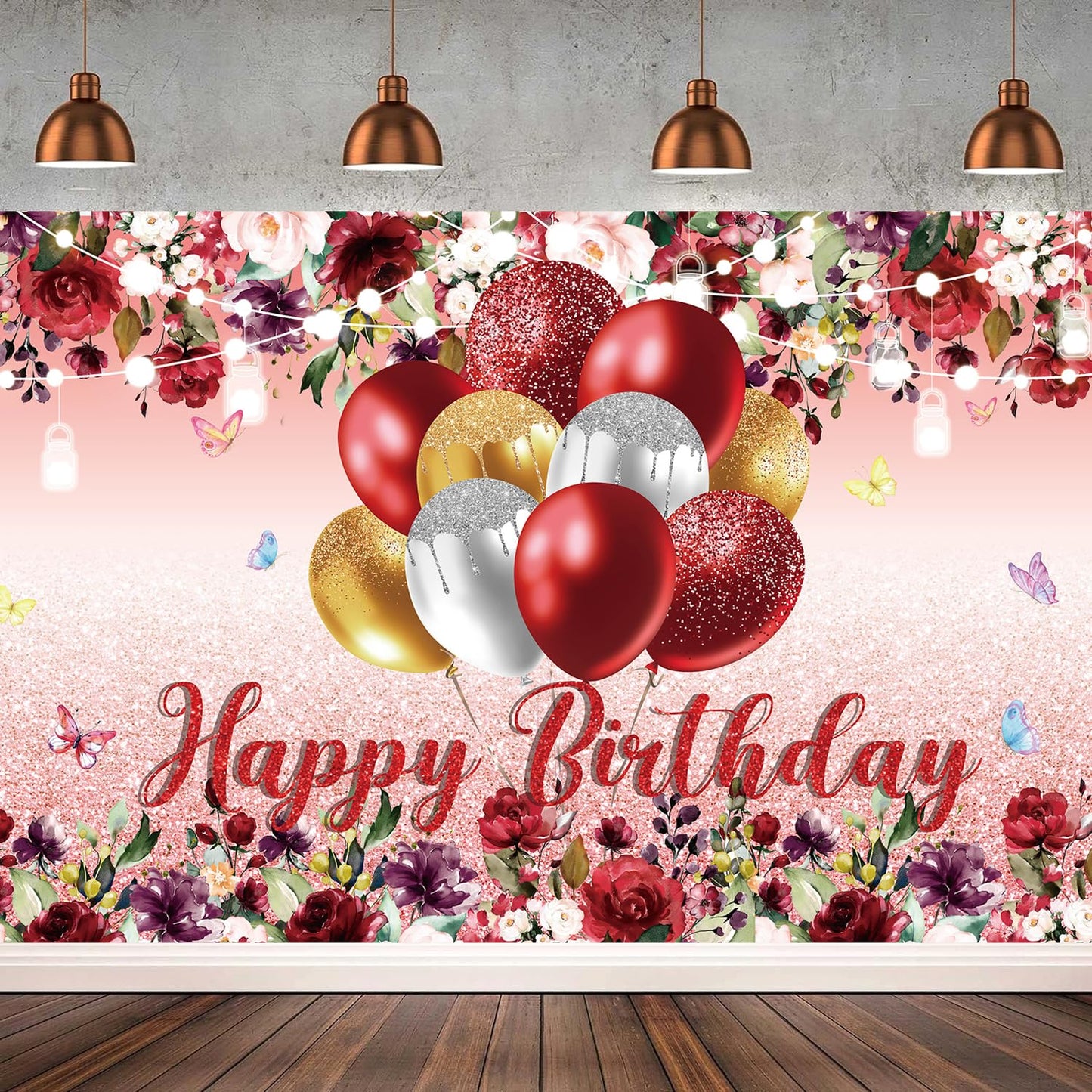 YinQin Red Flower Happy Birthday Backdrop 180x120 cm Floral Photography Background for Girls and Women