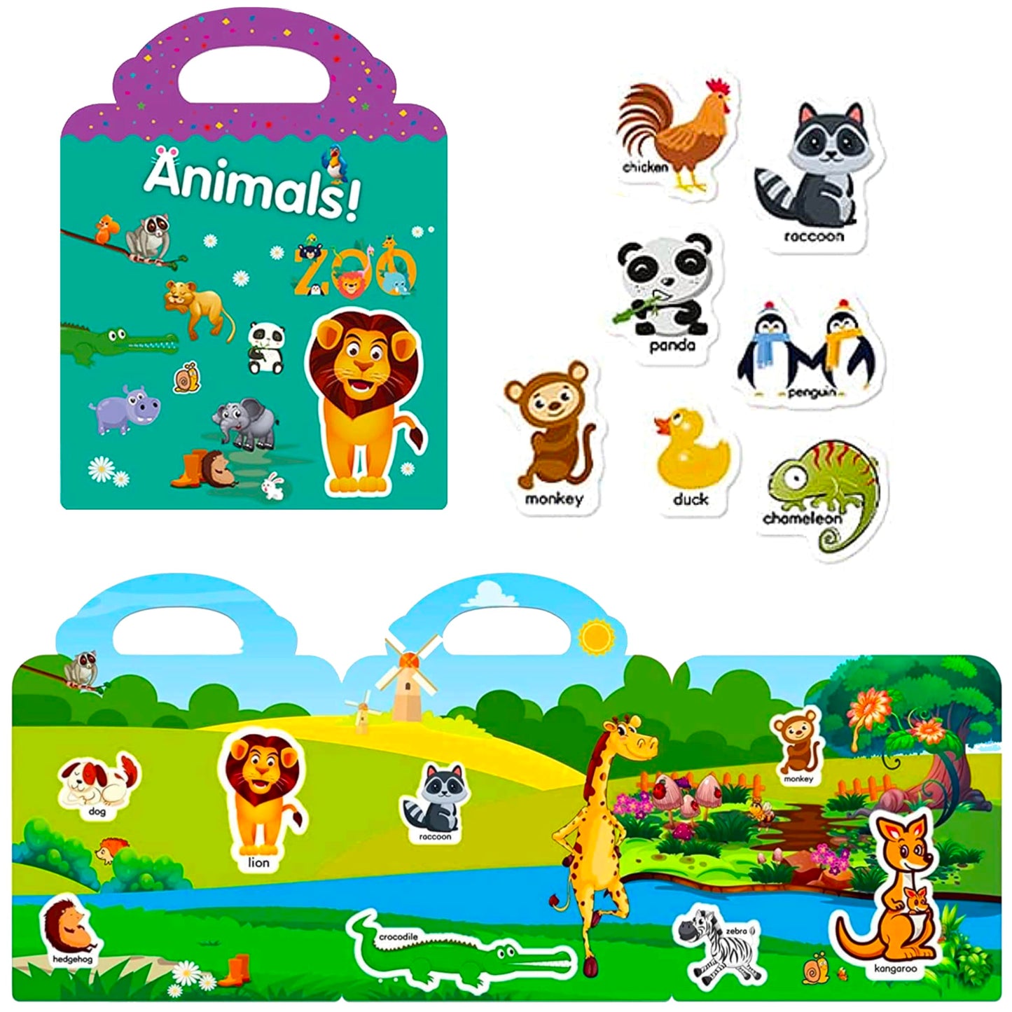 Reusable Sticker Book For Kids, Animal Stickers Educational Learning Toys Travel Stickers Activity Books For Toddler Girls Boys Age 3+ Birthday Gifts