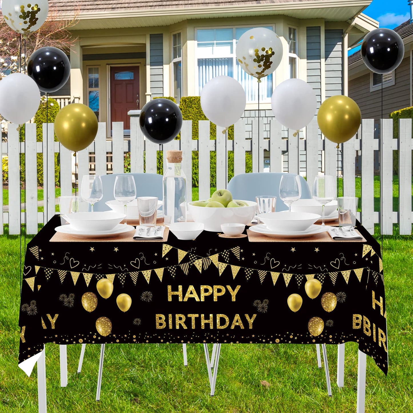 Trgowaul 30th Birthday Decorations - Black Gold Banner, Tablecloth, 60 Latex Confetti Balloons, Perfect Party Supplies for Him & Her