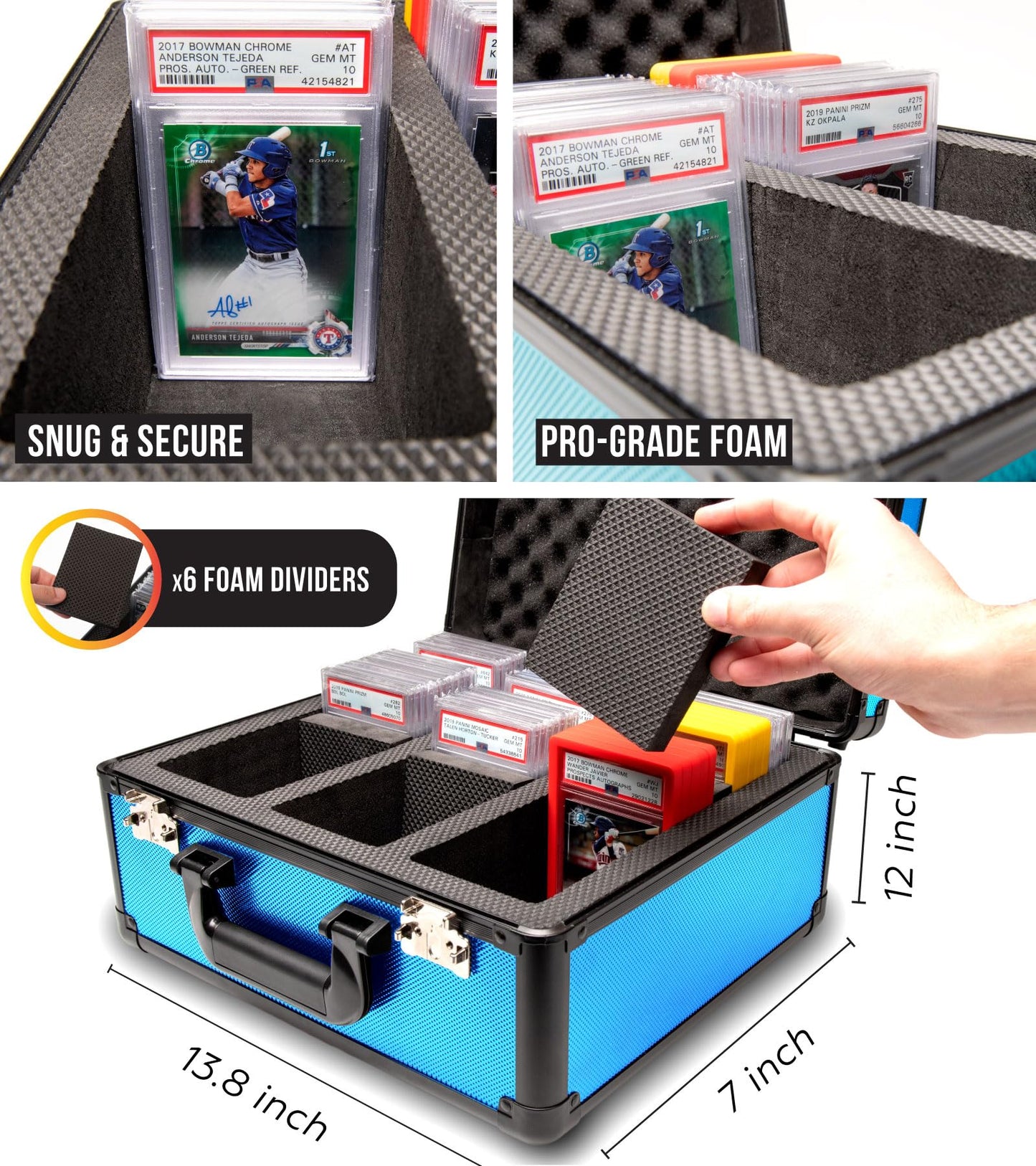 SLAB protective covering FUSION 3 Row Graded Card Storage Box PSA Card Slab Case For Graded cards Holds 120+ Slabs Graded Card Case PSA Slab Box Graded Card Storage Sports Baseball Card Collector Gifts (Royal Blue)