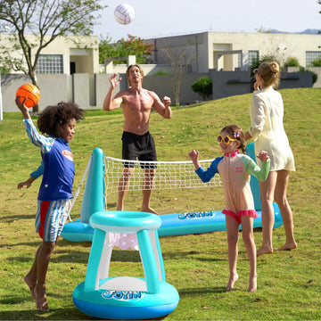 JOYIN XL Inflatable Pool Float Set, 125'' Volleyball Net & Basketball Hoops, Extra Large Floating Swimming Game Toy for Kids and