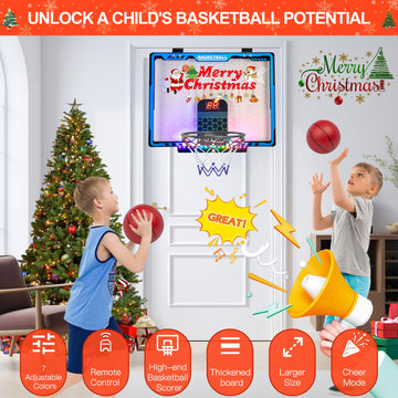 Awsoo Basketball Hoop Indoor For Kids, Mini Basketball Hoop Indoor With 4 Basketballs, Colorful Led And Scoreboard, Birthdays Gi