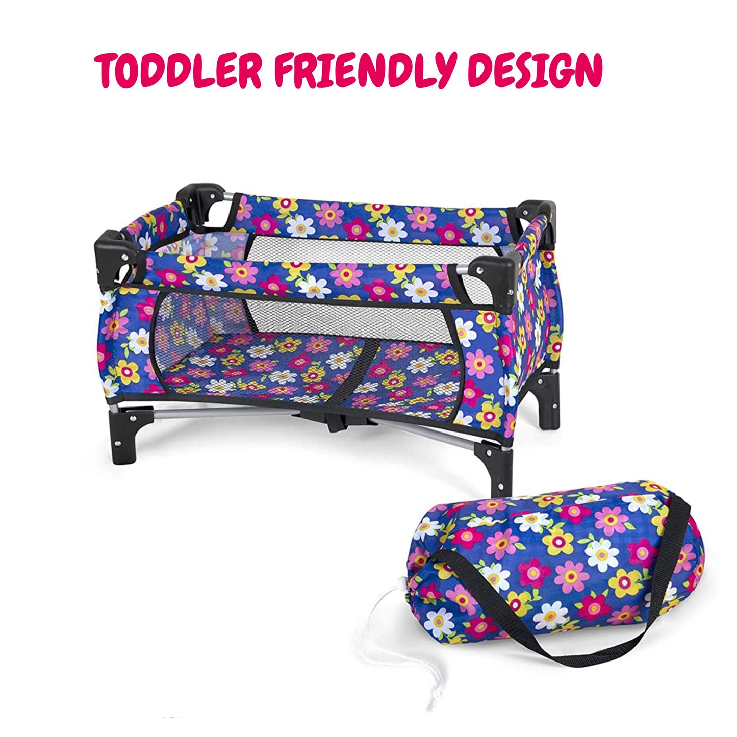 Baby Doll Crib Set, Doll Pack N Play Bassinet Blanket & Carry Bag For Baby Doll Playpen Fits Up To 20' In Doll | Allows For Easy Compact Folding For Storage Toy Crib Doll, Excellent Pretend Play Gift