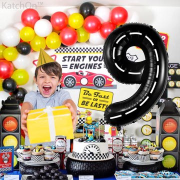 Katchon, Giant Checkered Number 9 Balloon - 40 Inch | Checkered 9 Balloon | 9 Birthday Balloon For 9 Birthday Decorations | Checkered 9 Balloon For Birthday Party Decorations | 9 Number Balloon