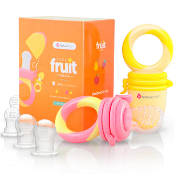 NatureBond Baby Food Feeder 2-Pack - Silicone Teether Nibbler Set in Peach Pink and Lemonade Yellow, Model NB002