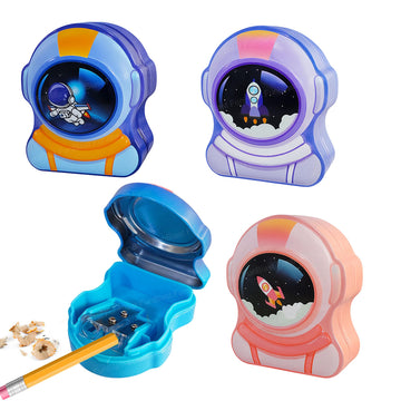 Funblast Space Metal Pencil Sharpener For Kids - Set Of 4 Pcs Sharpener For Kid With 2 Holes, Stationery Items Aesthetic, Stylis