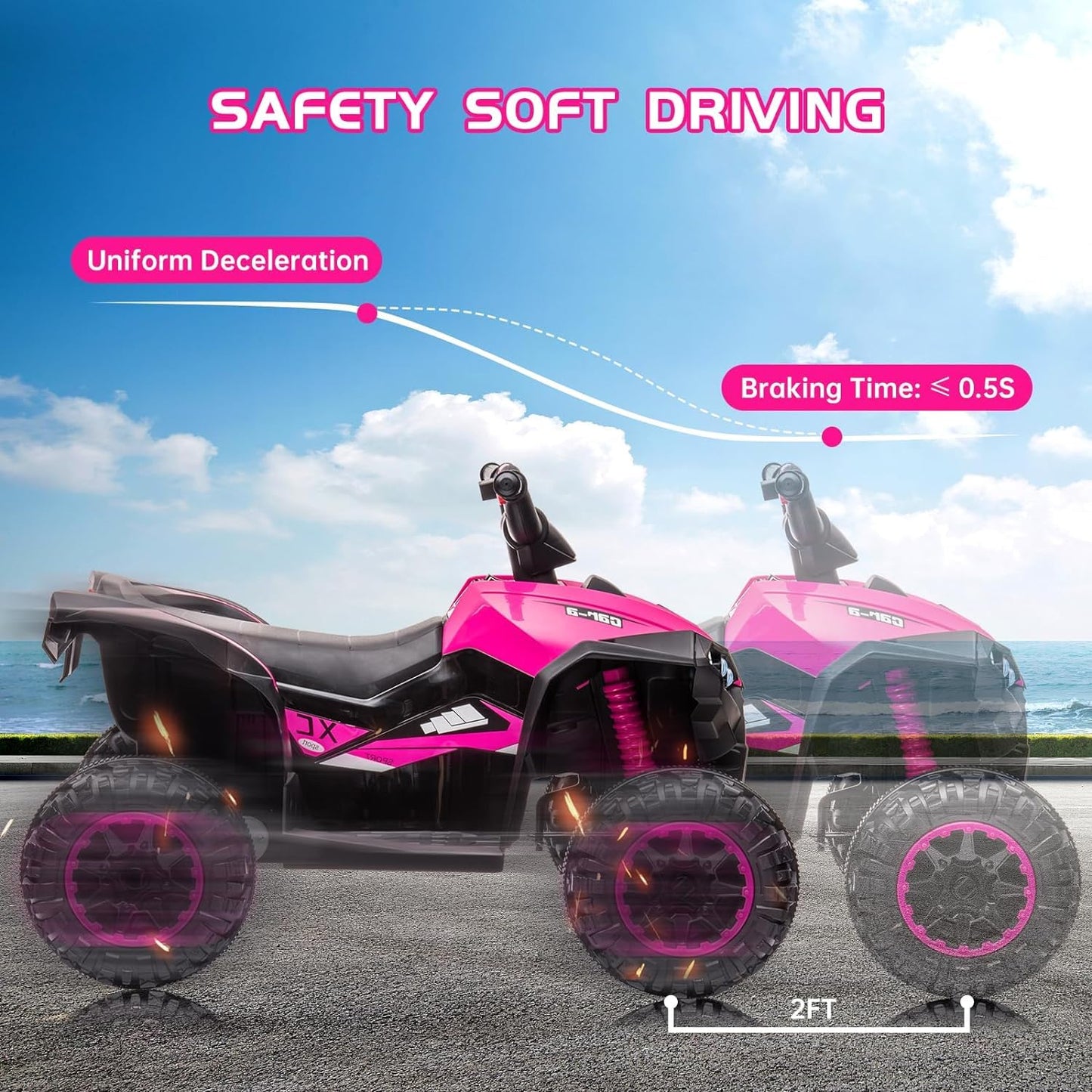 12V Kids Ride On Atv,Battery Powered Electric Four Wheeler With Music, Led Lights, High/Low Speed Modes, Usb Port, Treaded Tires