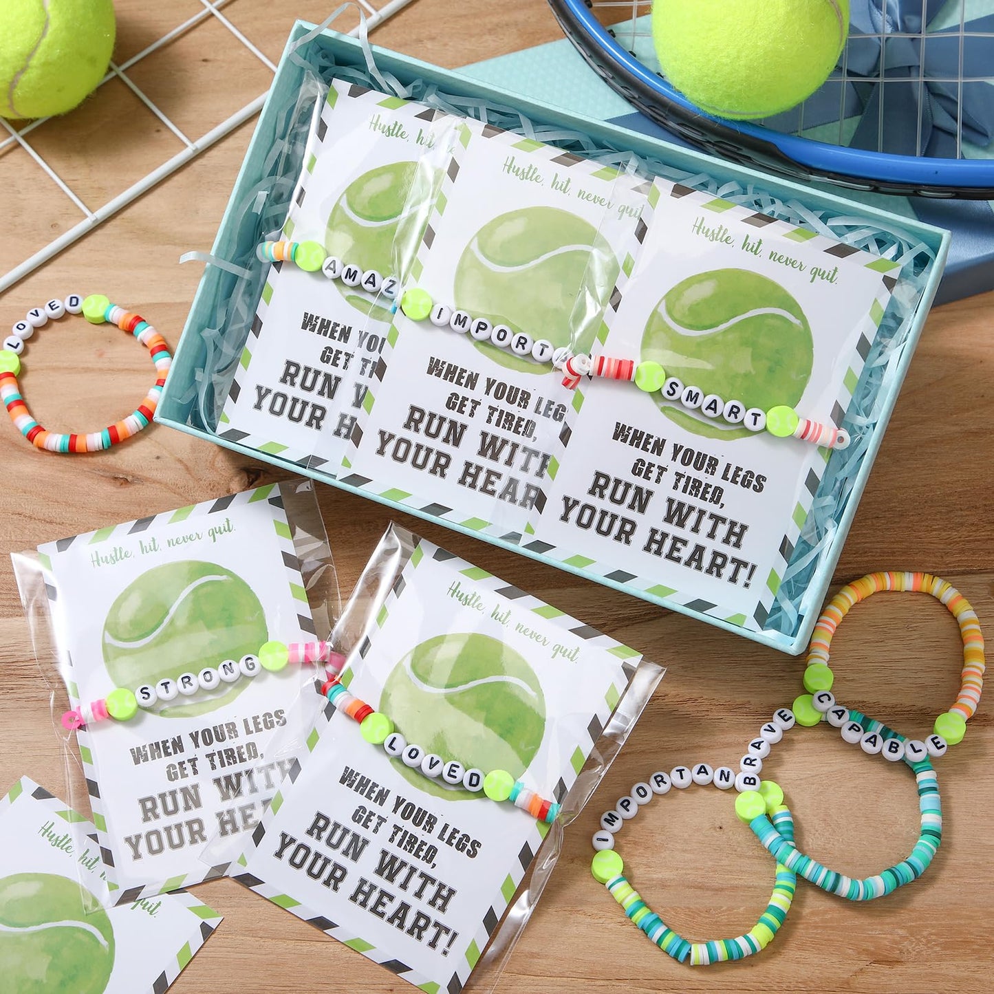 Zeyune 20 Set Tennis Party Favors Beaded Bracelets Tennis Gifts Bulk Party Supplies Birthday Decorations for Women Men Clay Adju