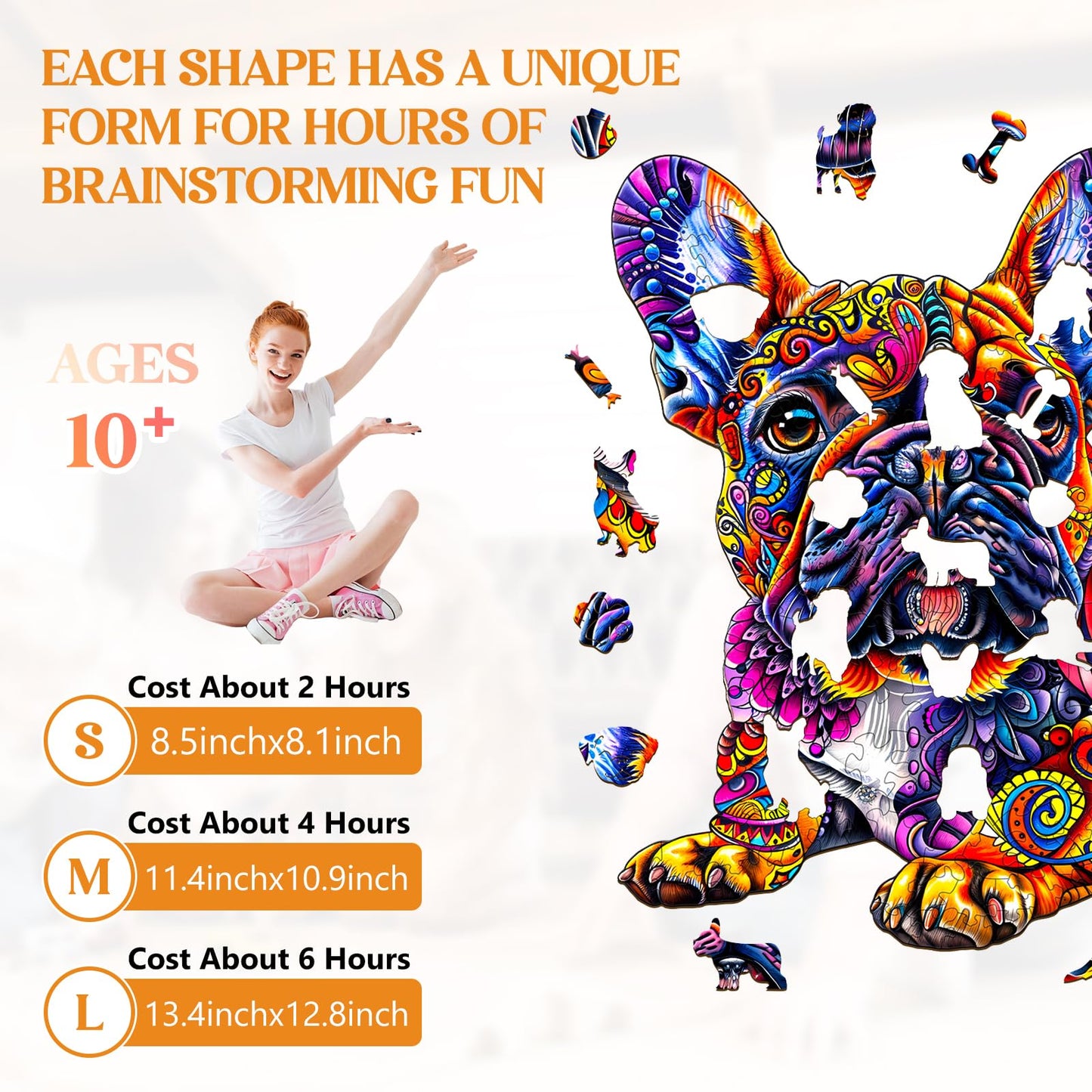 Wooden Puzzles for mature-themeds  Jigsaw Puzzles for mature-themeds Kids  French Bulldog Wooden Puzzle Unique Shaped Wood Puzzles mature-themed  Birthday Gifts for Friends Family Game (11.4 * 10.9in 200pcs)