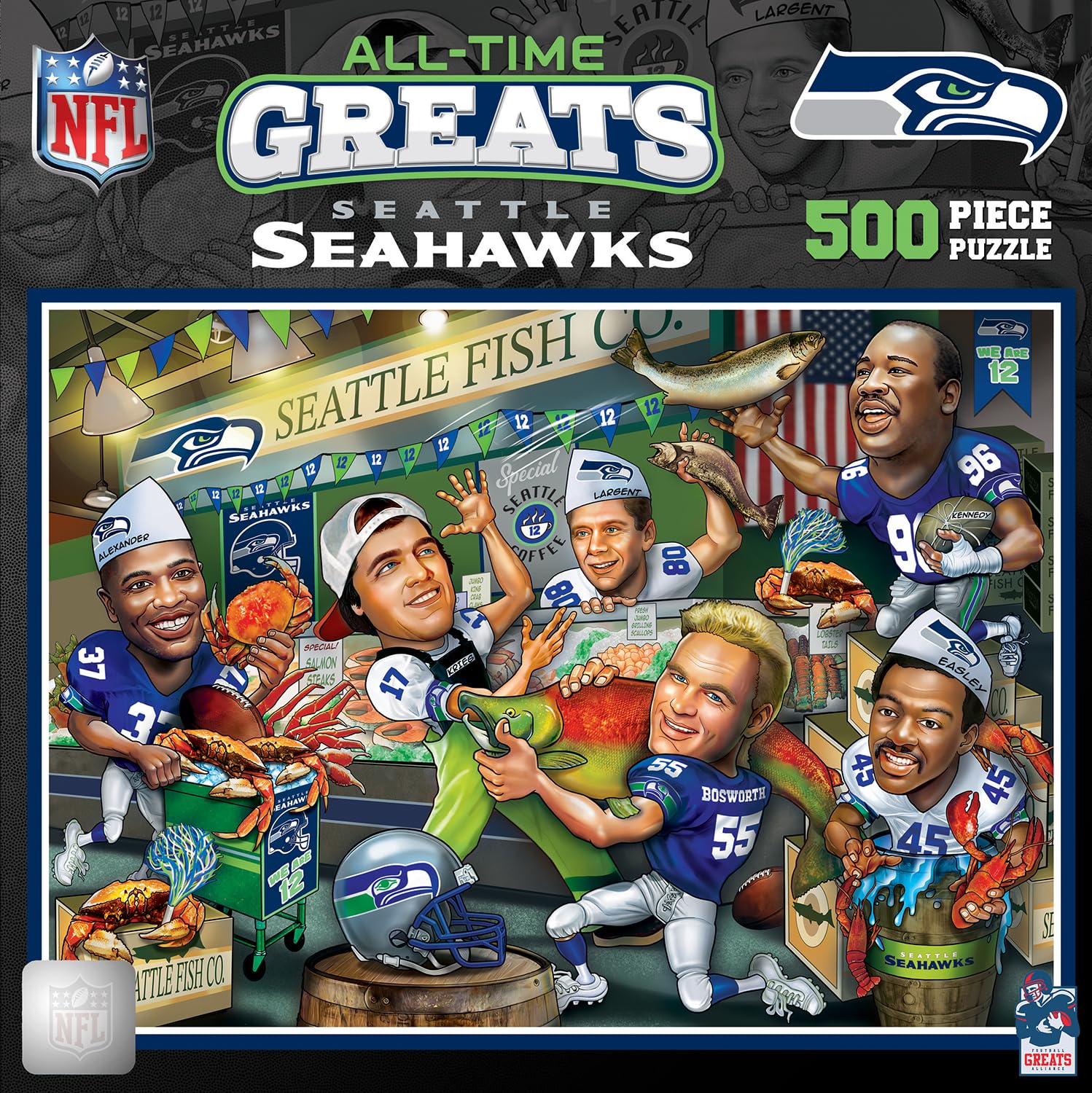 MasterPieces 500 Piece Officially Licensed Puzzles - Seattle Seahawks All Time Greats NFL Jigsaw Puzzle for mature-themed and Family 18x24
