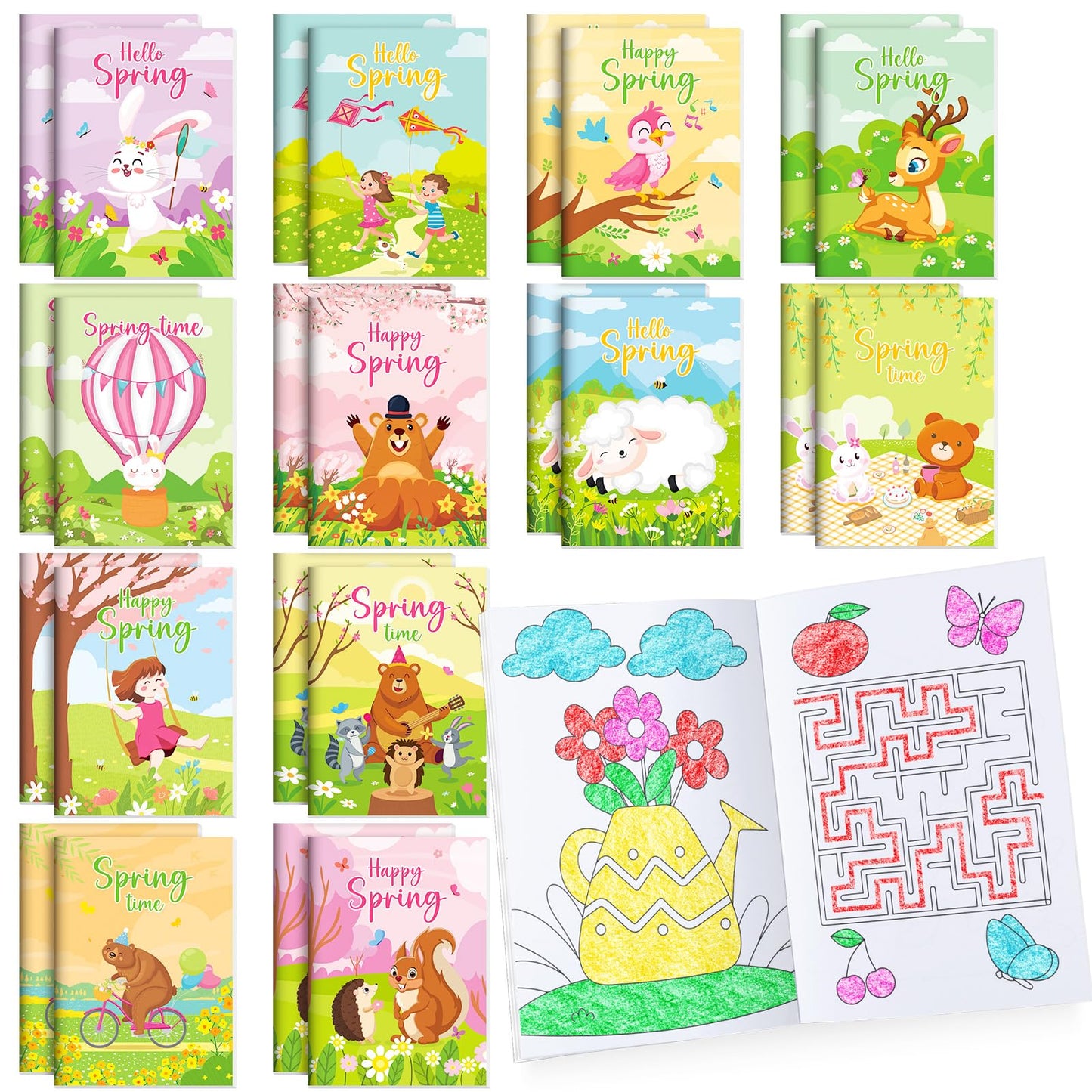 Benlouis 24 Pcs Spring Mini Coloring Books Butterfly Flower Bee Birthday Party Favors Small Activity Books Bulk For Kids Spring