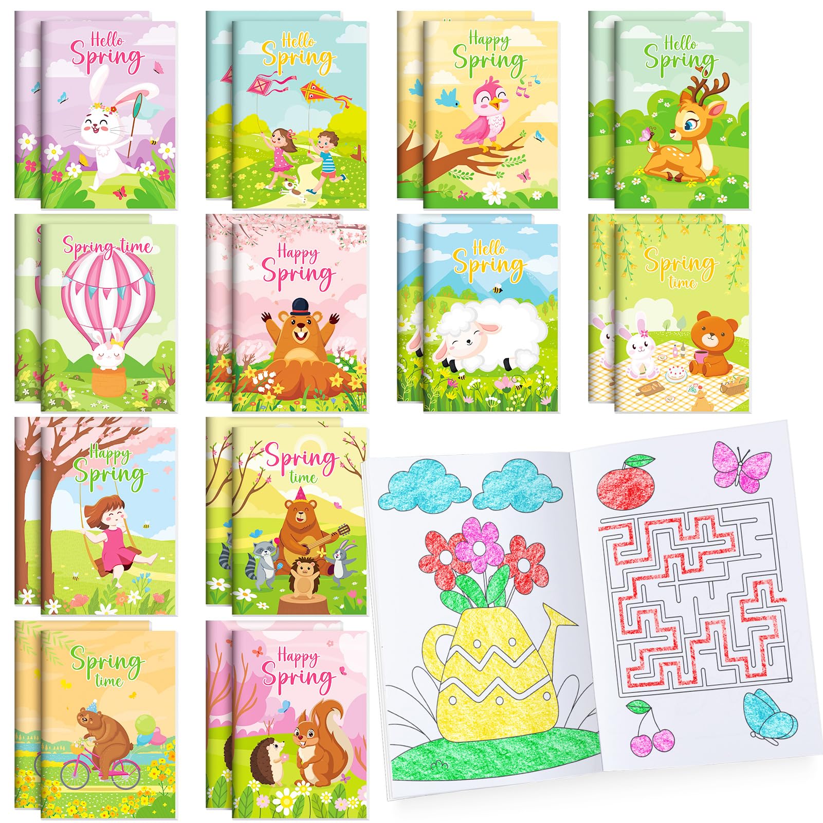 Benlouis 24 Pcs Spring Mini Coloring Books Butterfly Flower Bee Birthday Party Favors Small Activity Books Bulk For Kids Spring