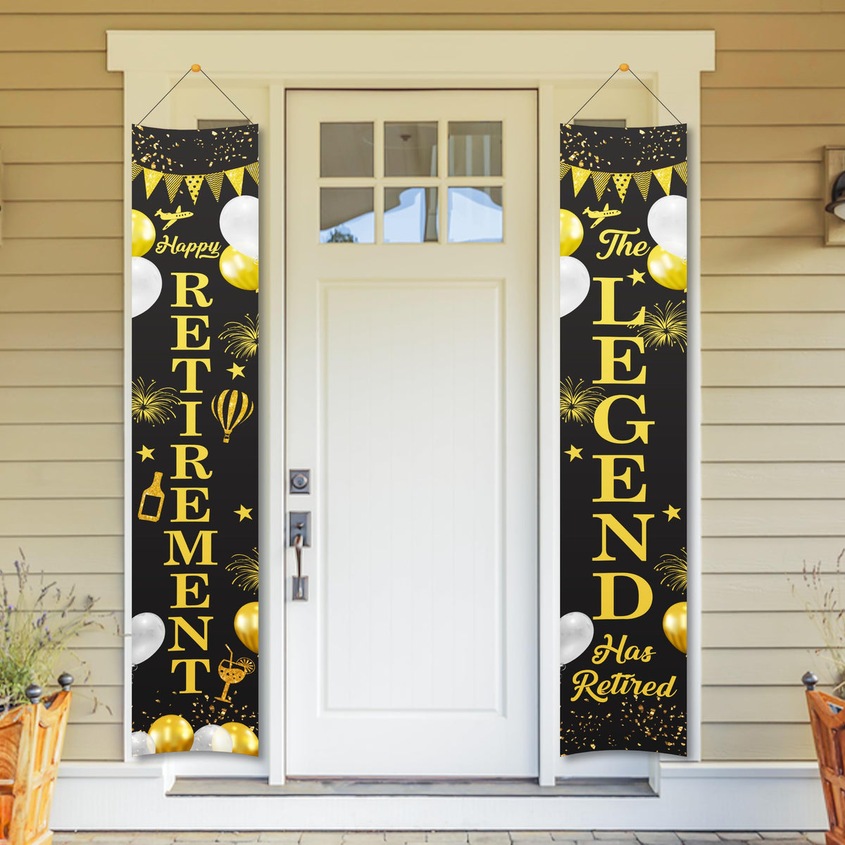 Untumble Retirement party decorations for both men & women, Black & Gold Door banner 2 pcs  Happy Retirement & The Legend ha