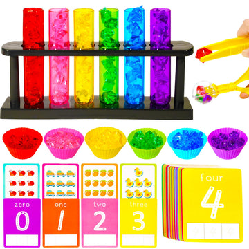 Rileryan 105 Pcs Test Tube Counting And Color Sorting Kit Sensory Bin Table Filler Accessories Fine Motor Skills Color Matching 
