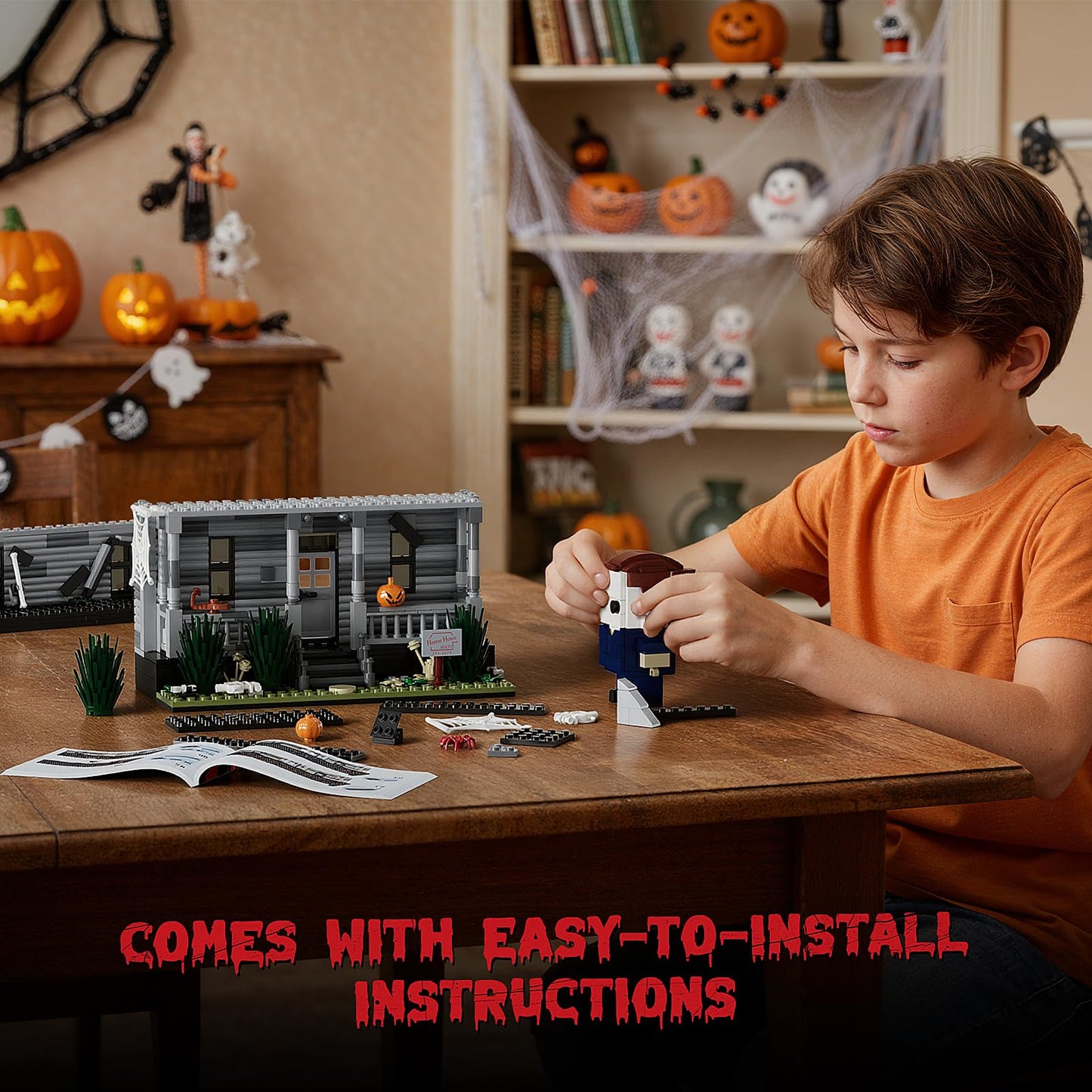 DreamCreators Horror Movie Figure & Haunted House Building Blocks Kit, LED Light, Collectible Toy, Model C1010 for Halloween Decor