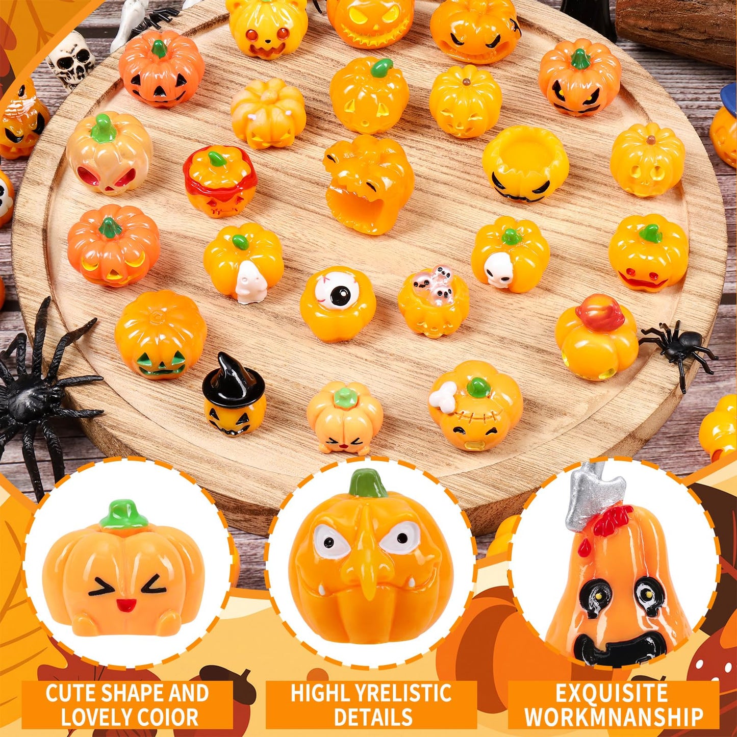 36 Pcs Halloween Mini Resin Pumpkins 36 Style Cute Tiny Resin Figurines To Hide Bulk Miniature Pumpkin Charms For Halloween Part