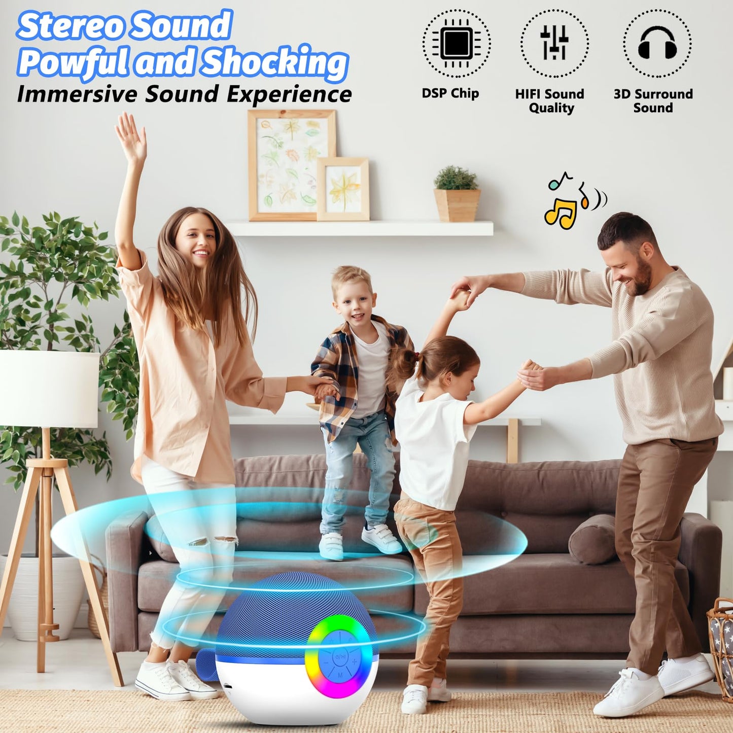 Goopow Mini Karaoke Machine Speaker For Kids Adults, Portable Bluetooth Microphone Song Toys With Led Light, Best Chritmas Birthday Festival Gift For 3 4 5 6 7 8+ Year Old Girls Boys (Blue-2Mic)